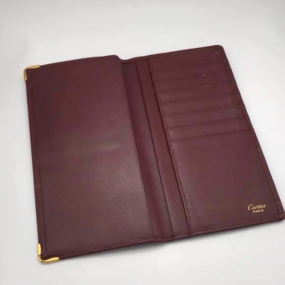 EUC Cartier Bordeaux Burgundy (Dark Red) Leather Checkbook Wallet - Unisex - Picture 3 of 7